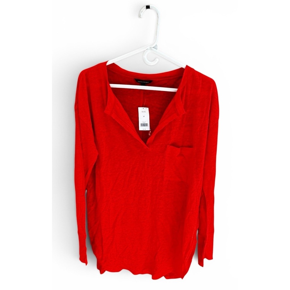 NWT Banana Republic Women's Medium 100% Linen Red Orange Long Sleeve Top - Picture 1 of 4